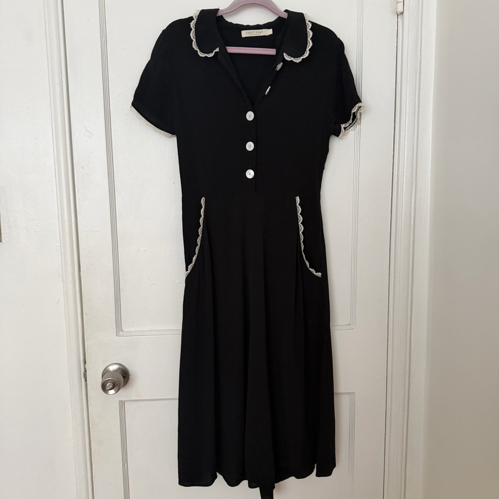 Christy Dawn Black Midi Dress with White Trim - Picture 11 of 13